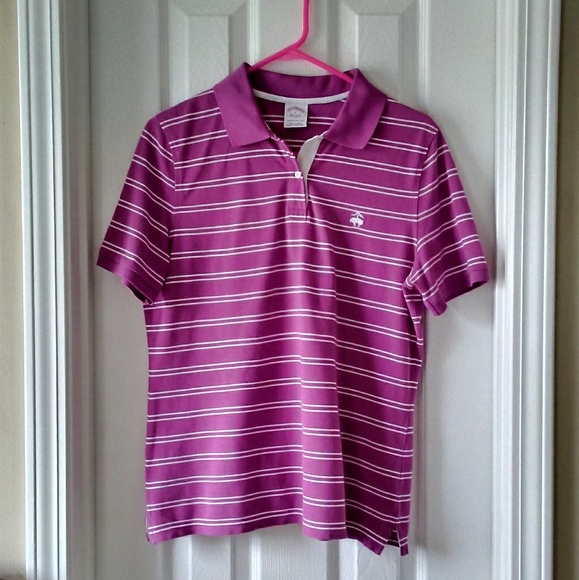 Brooks Brothers Tops - Brooks Brothers Pink White Stripe Polo Shirt Top L